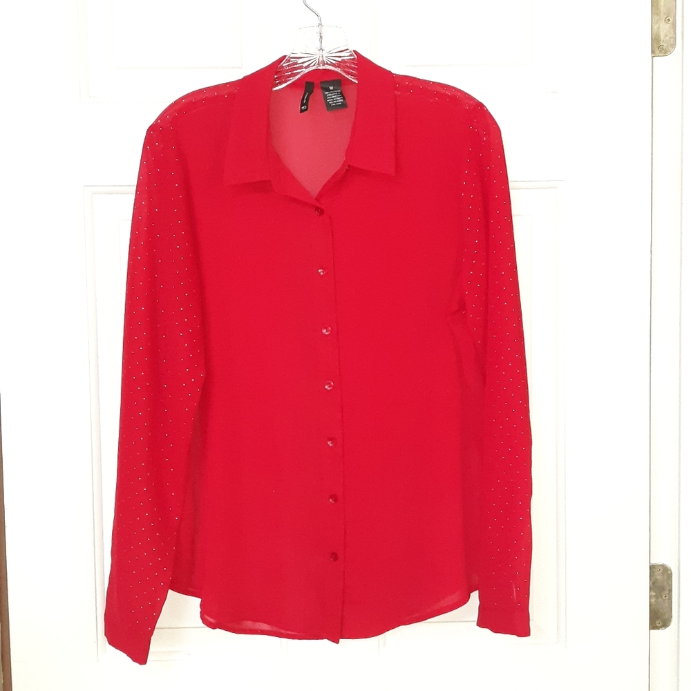 Ladies Red Sheer Blouse Medium